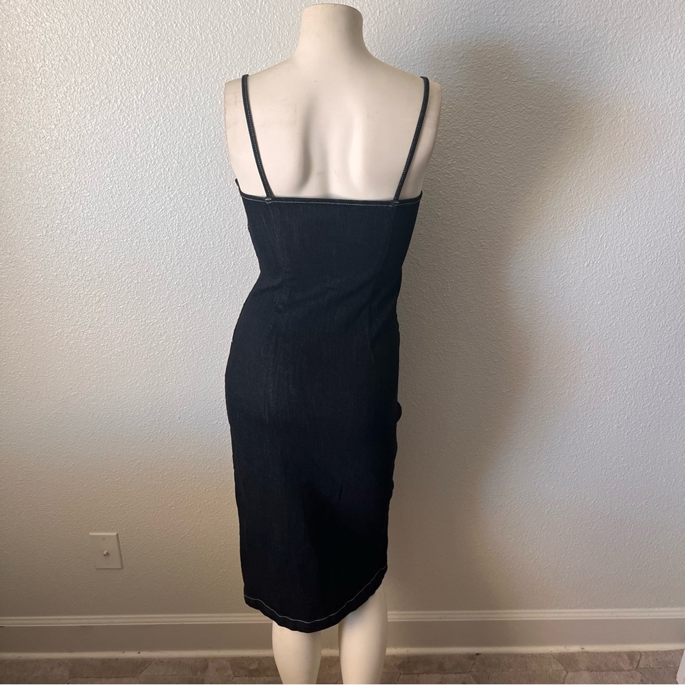 Topshop Black Spaghetti Strap Denim Midi Dress with Slit Front US Size 4 - Picture 6 of 11